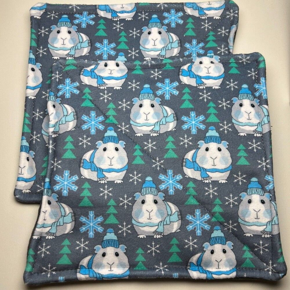 Guinea Pig P Piddle Pads Reusable  Fleece 12” Pair Lot 2 New Snowflakes Holiday